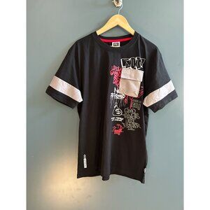 NEW GTL4 Graphic Black T-Shirt With Pocket & Reflective Sleeve Stripes XL